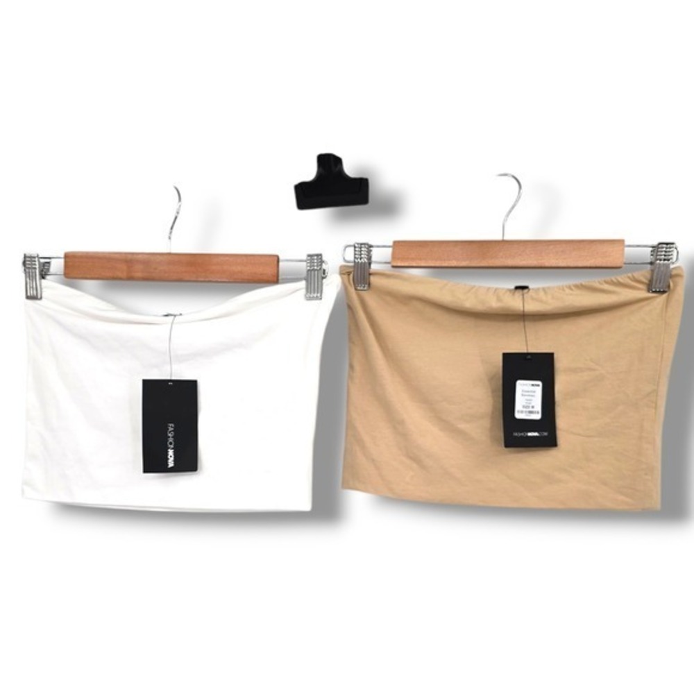 NEW Fashion Nova Bandeau Tube Top Essential Basic Sleeveless‎ White Beige Size M